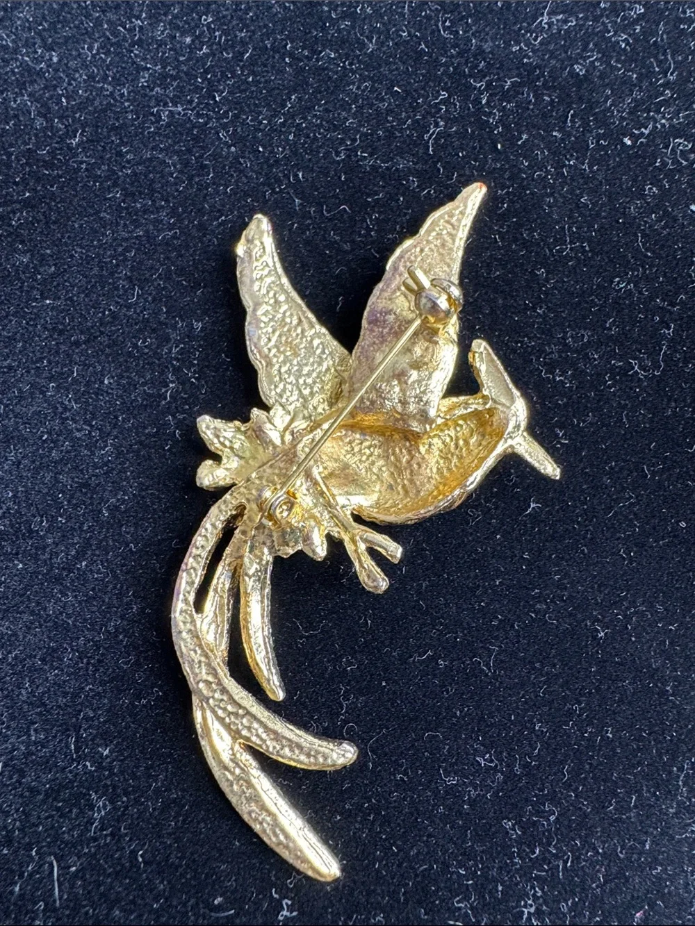 Vintage Bird of Paradise Brooch Gold Tone Multicolor Enamel Statement Pin